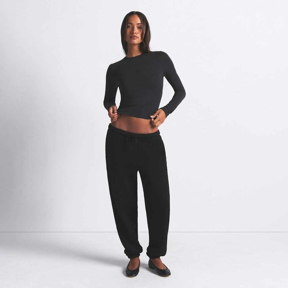 SKIMS COTTON JERSEY Long Sleeve T-Shirt - Soot Size XS NWT #1457